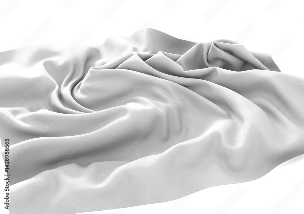 Poster A white fabric drapes gracefully, creating a smooth and abstract texture. The folds and waves of the material are highlighted by soft shadows, creating a sense of movement and depth.