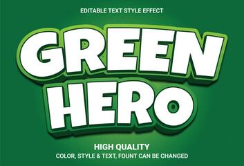 editable green hero text effect with bold comic style on green background for poster or title design	
