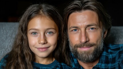 Fototapeta premium Dad and daughter watching family video