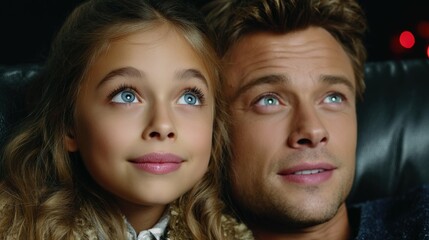 Fototapeta premium Dad and daughter watching family video