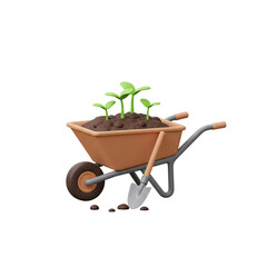 3d Illustration Wheelbarrow with Seedlings