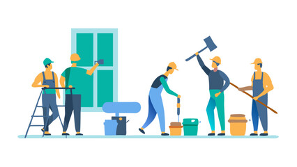 workers at construction site, icon