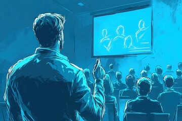 Man giving presentation in lecture hall