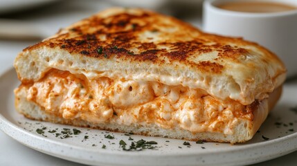 Melted cheese sandwich, crispy bread, creamy filling