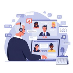 older business man working on laptop while collaborating with colleagues