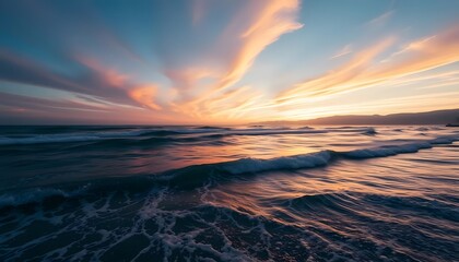 Fototapeta premium Ocean Sunset Waves Sky