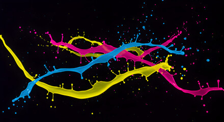 Naklejka premium Dynamic Color Bursts Vibrant Splashes On The Black Backdrop Graphic Resource