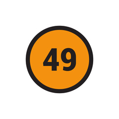 49 Number icon vector Orange Circle with Black design