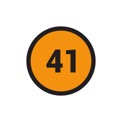 41 Number icon vector Orange Circle with Black design