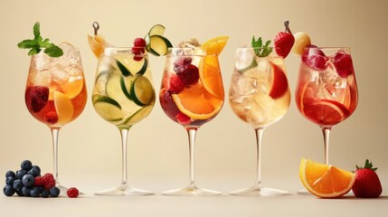 Colorful fruit cocktails studio shot