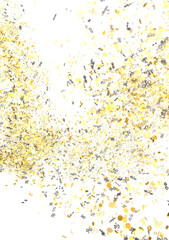 Abstract background of gold confetti and percentage signs. Ideal for sale, discount, or celebration themes.
