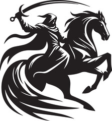 Silhouette of Medieval Warrior on Horse with Sword – Vector Art	