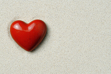 A polished red heart shape rests on a textured gray surface, symbolizing love and affection.