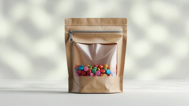 Realistic blank pouch bag craft paper mockup featuring zipper for packaging and branding