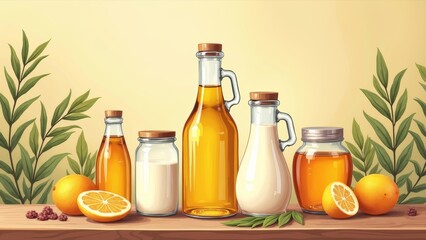 Beverage placement next to green plants