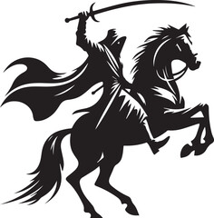 Silhouette of Medieval Warrior on Horse with Sword – Vector Art	