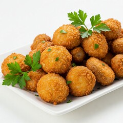 Fried mushrooms on a plate. Fried mushrooms on a white plate with parsley
