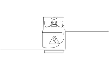 One line drawing of cylindrical gas tank with fire sign, Kitchen and cooking cylindrical gas continuous one line drawing line Icon - editable stroke.