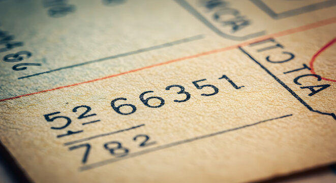 Close Up Of Aged Paper Form With Handwritten Numbers And Bold Lines