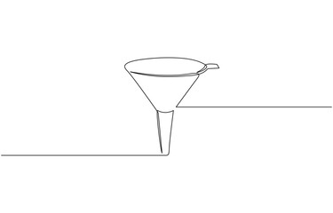 Stainless steel funnel with handle continuous one line drawing, Sieve and funnel, Hand with sieve. Funnel in background.