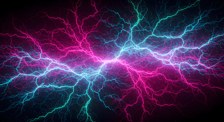 Fototapeta premium Dynamic Electrical Discharge With Intense Neon Lights on a Dark Background