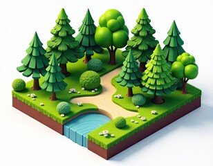 Whimsical Forest Scene with Stream: Ideal for Nature-Themed Designs and Projects