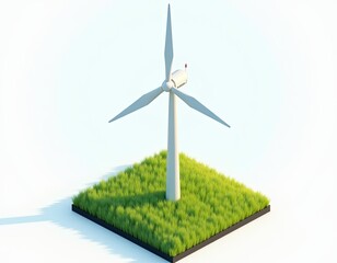 Obraz premium Wind Turbine on Green Grass - Sustainable Energy Concept