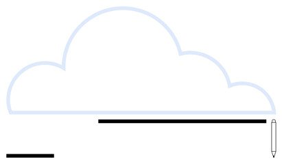 Fototapeta premium Cloud outline with horizontal lines and stylized pen. Ideal for creativity, cloud storage, digital tools, communication, design resources, innovation, and simple landing page