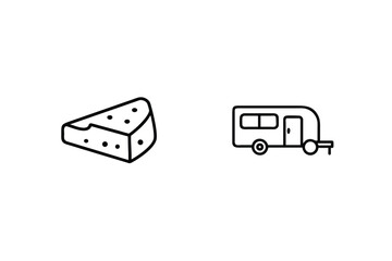Minimalist Icons Of Cheese And Caravan Symbolizing Vacation And Food Theme