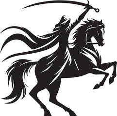 Silhouette of Medieval Warrior on Horse with Sword – Vector Art	