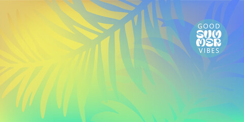 Summer exotic background. Different palm leaves. Tropical foliage. design for card, cover, banner, wallpaper. Soft gradient.