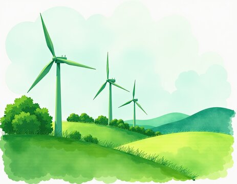 Green Energy Wind Turbines in Rolling Hills Landscape