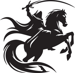 Silhouette of Medieval Warrior on Horse with Sword – Vector Art	