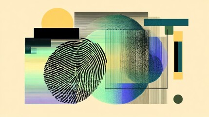 Artistic fingerprints that have various color layer dimensions with an abstract appearance of the latest security biometrics are shown creatively visually.