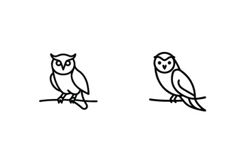 Two Minimalist Owl Icons Perched On A Branch In Line Art Style