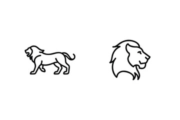 Lion Vector Line Art Illustration Set Minimalist Style On White Background