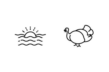 Minimalist Outline Of Sun Above Water And Turkey Drawing Vector Illustration