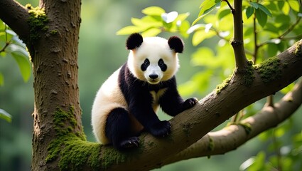 Obraz premium giant panda eating bamboo