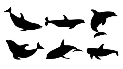 set of Blue whale silhouette vector on white background