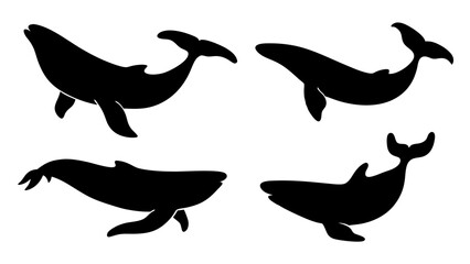 Fototapeta premium set of Blue whale silhouette vector on white background