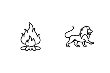 Fire And Lion Outline Vector Illustration Minimalist Style Icon Set