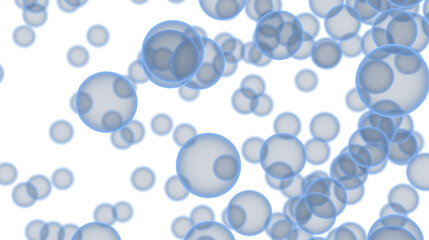 Soft, translucent blue bubbles float on a white background. Perfect for science, technology, or medical concepts.