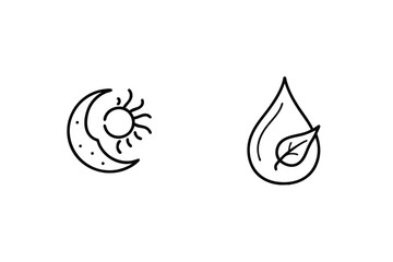 Nature Icons Sun And Moon Leaf Water Drop Vector Symbol Set