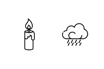 Burning Candle And Rain Cloud Icon Symbolizing Contrasting Weather Elements