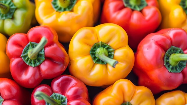 A vibrant collection of colorful bell peppers arranged beautifully on a wooden surface for culinary inspiration