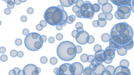 Soft, ethereal background image featuring many translucent light blue bubbles floating on white.