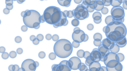 Soft, dreamy background image featuring many translucent blue bubbles floating on a white backdrop. Ideal for presentations or websites.