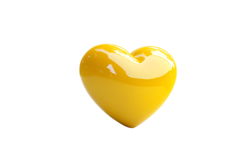Transparent background of a glossy yellow heart shaped object with smooth surface.