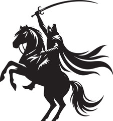 Silhouette of Medieval Warrior on Horse with Sword – Vector Art	