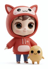 Naklejka premium Adorable Cartoon Boy Character in Red Hoodie with Cute Friend on Isolated Background